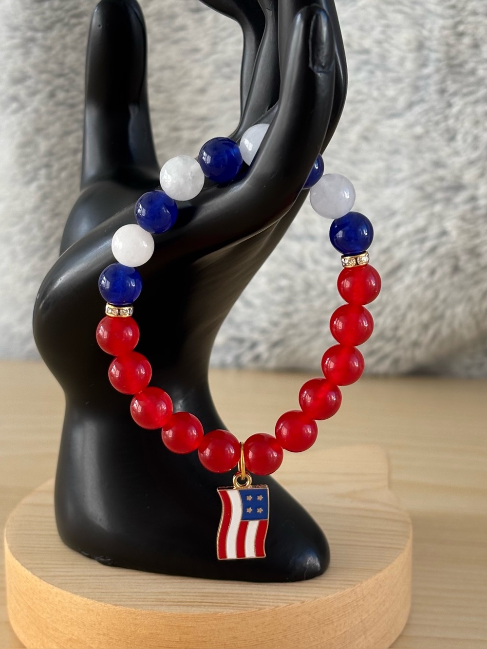 Patriotic Chalcedony Beaded Stretch Flag Bracelet